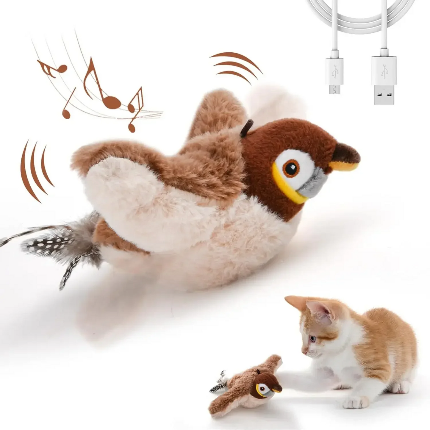 Interactieve Pluchen Vogel voor Katten - Met Chirp-geluid en Fladderende Vleugels