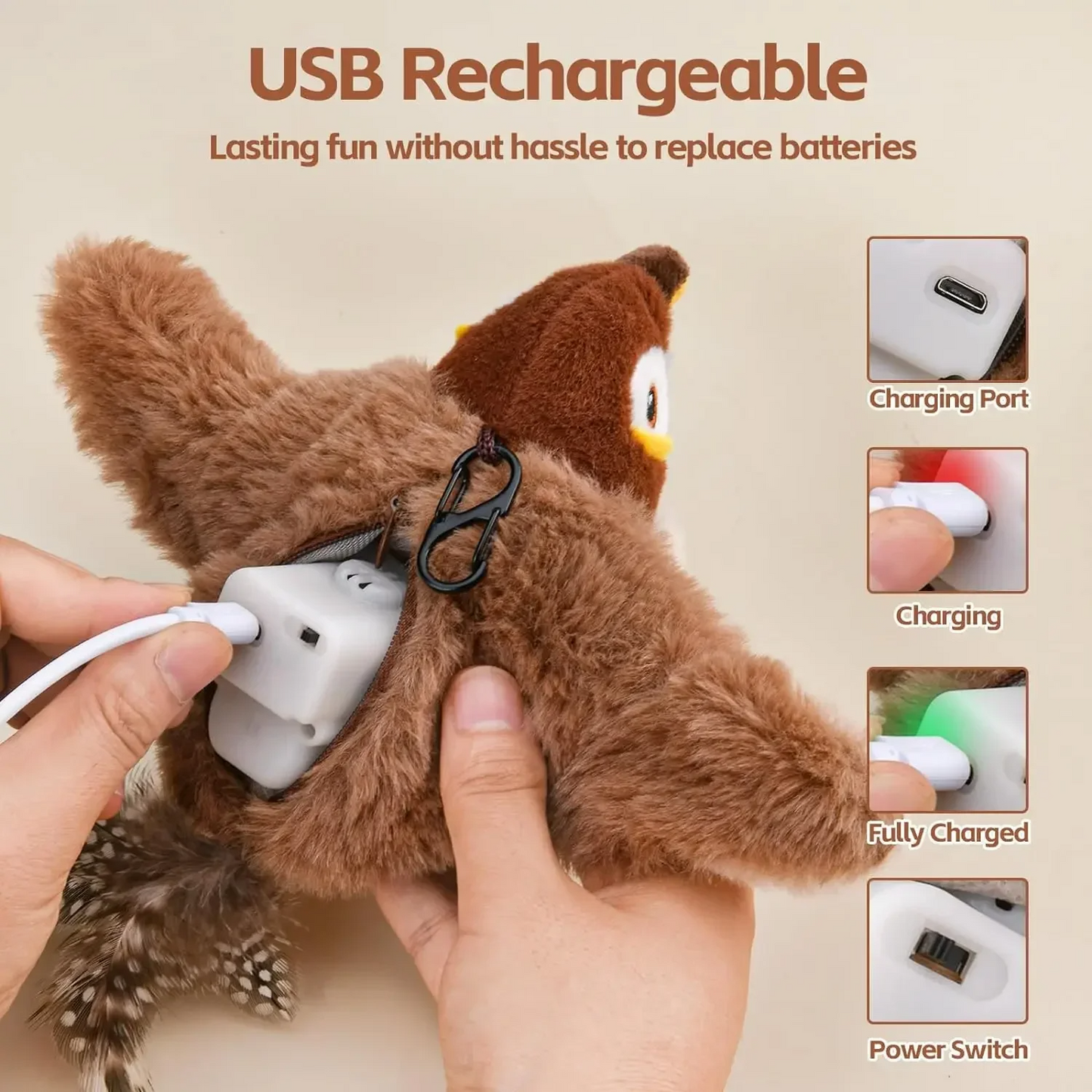 Interactieve Pluchen Vogel voor Katten - Met Chirp-geluid en Fladderende Vleugels